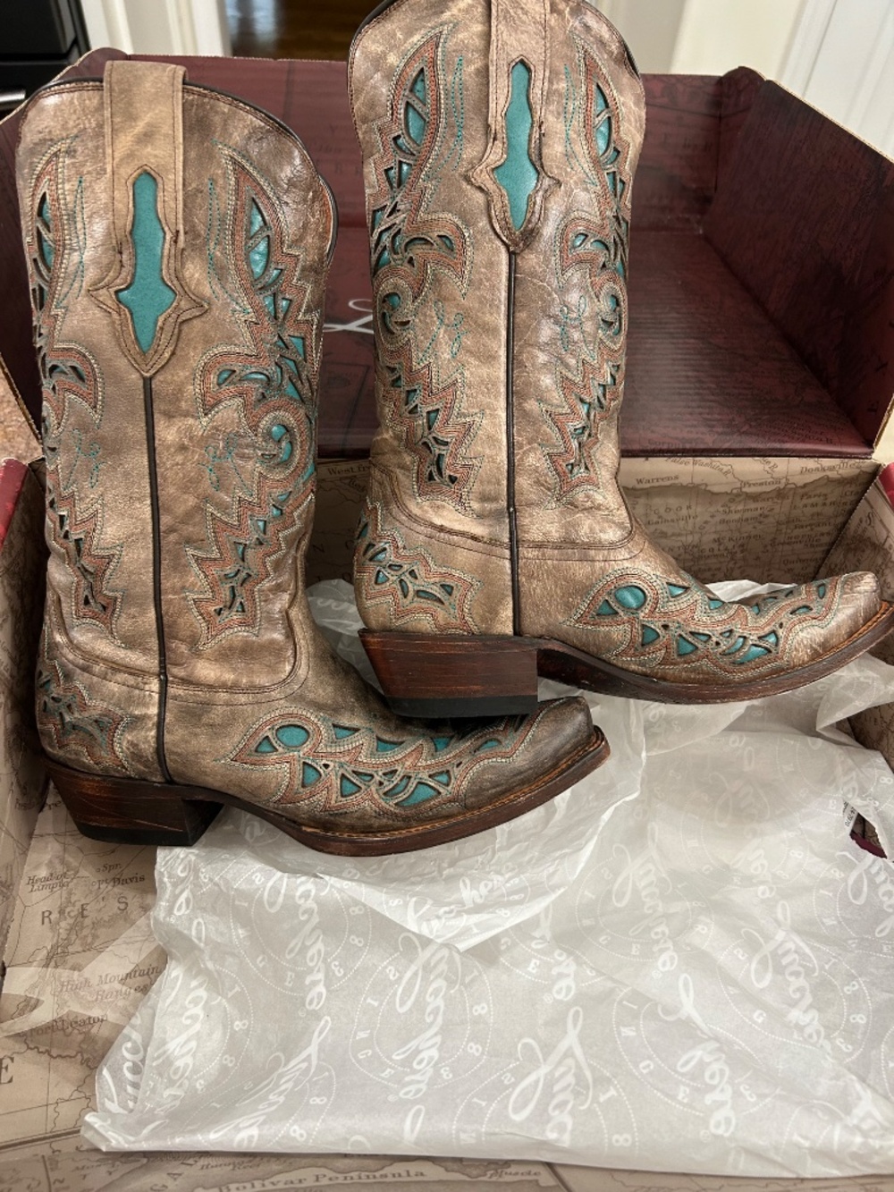 Lucchese Desert Plato M3571 Turquoise Inlay Women's Boots 7B - Picture 5 of 6